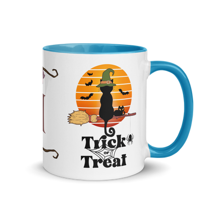 Personalized Monogram Coffee Mug 11oz | Trick or Treat Black Cat With Green Hat