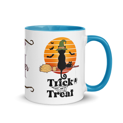 Personalized Coffee Mug 11oz | Trick or Treat Black Cat With Green Hat