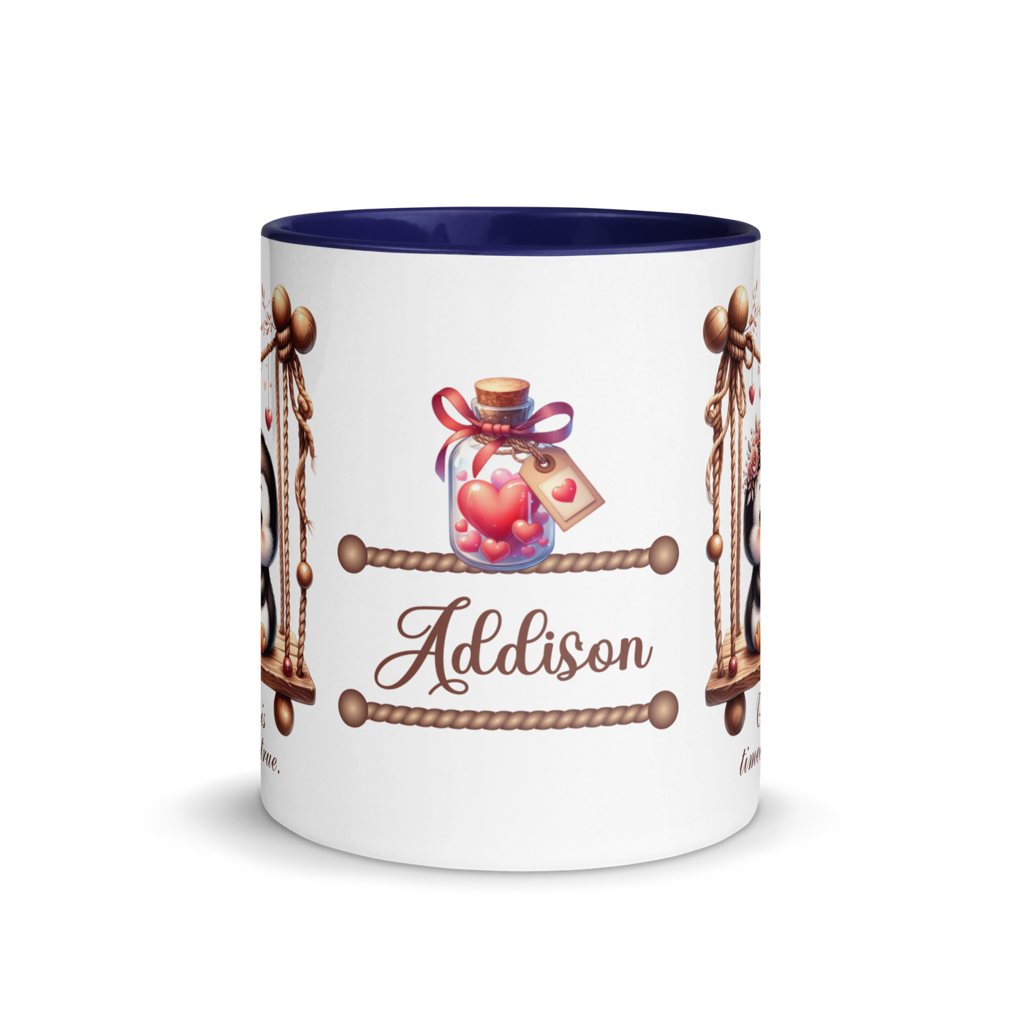 Add Your Name Coffee Mug 11oz | Personalized Penguin Love Swing