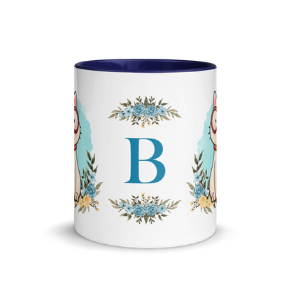 Personalized Monogram Mug 11oz | Cute Cat Wearing Glasses Floral Themed