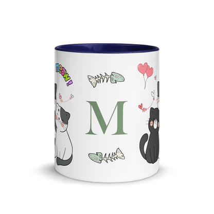 Personalized Monogram Mug 11oz | Adorable Cats Meow Hearts Themed