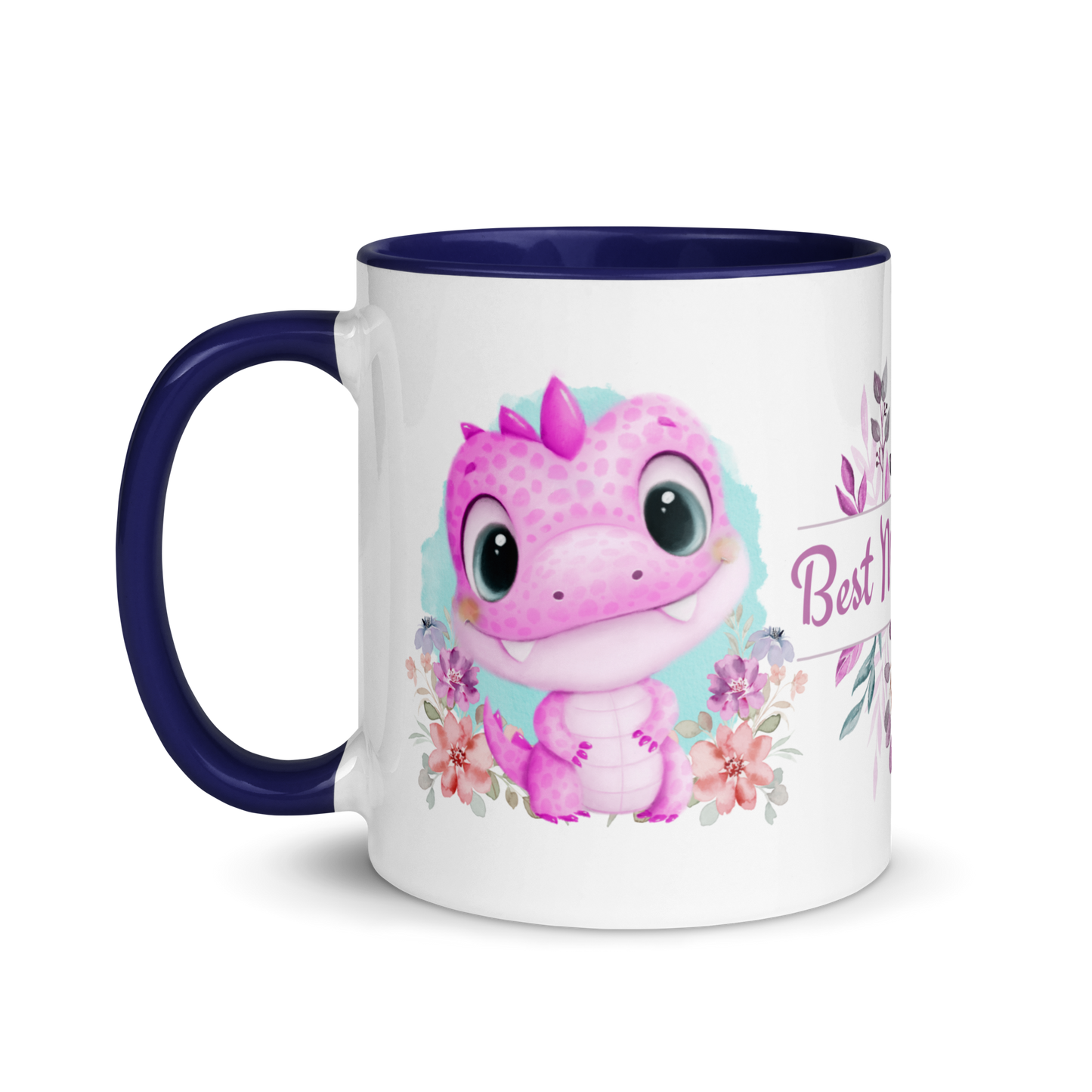 Accent Coffee Mug 11oz | Cute Pink Dinosaur Floral Best Mom Ever