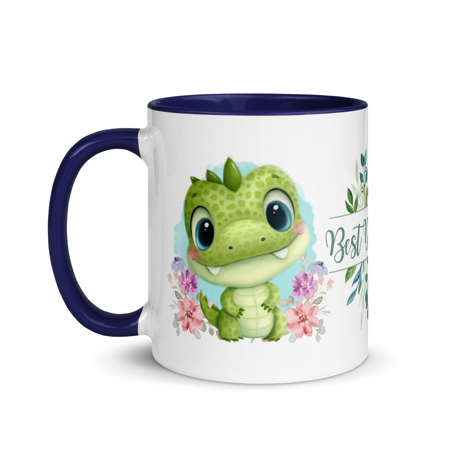 Accent Coffee Mug 11oz | Cute Green Dinosaur Floral Best Dad Ever