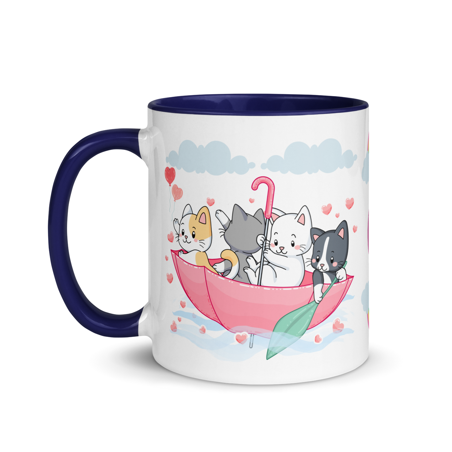 Monogramed Mug 11oz | Cats in the Umbrella Boat with Hearts