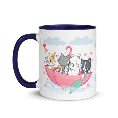 Personalized Monogram Mug 11oz | Cats in the Umbrella Boat with Hearts