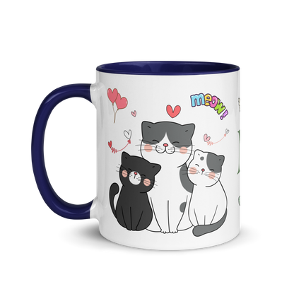 Personalized Monogram Mug 11oz | Adorable Cats Meow Hearts Themed