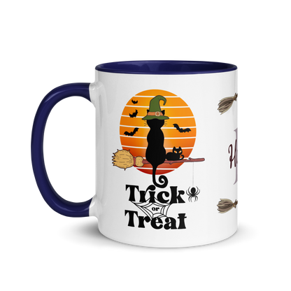 Personalized Coffee Mug 11oz | Trick or Treat Black Cat With Green Hat
