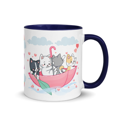 Personalized Monogram Mug 11oz | Cats in the Umbrella Boat with Hearts