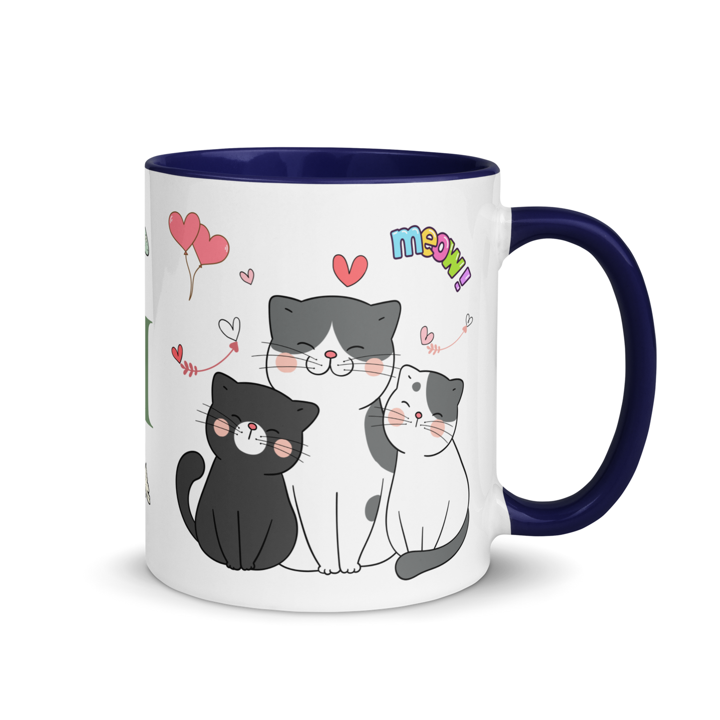 Monogramed Mug 11oz | Adorable Cats Meow Hearts Themed