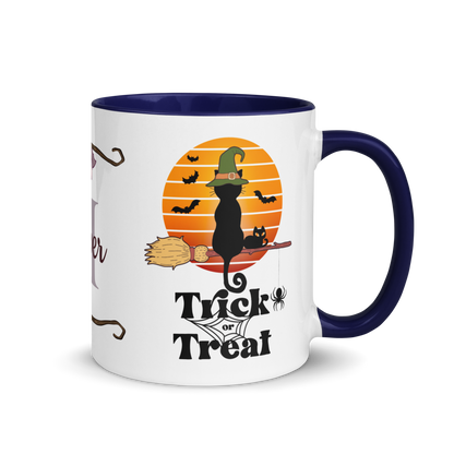 Personalized Coffee Mug 11oz | Trick or Treat Black Cat With Green Hat