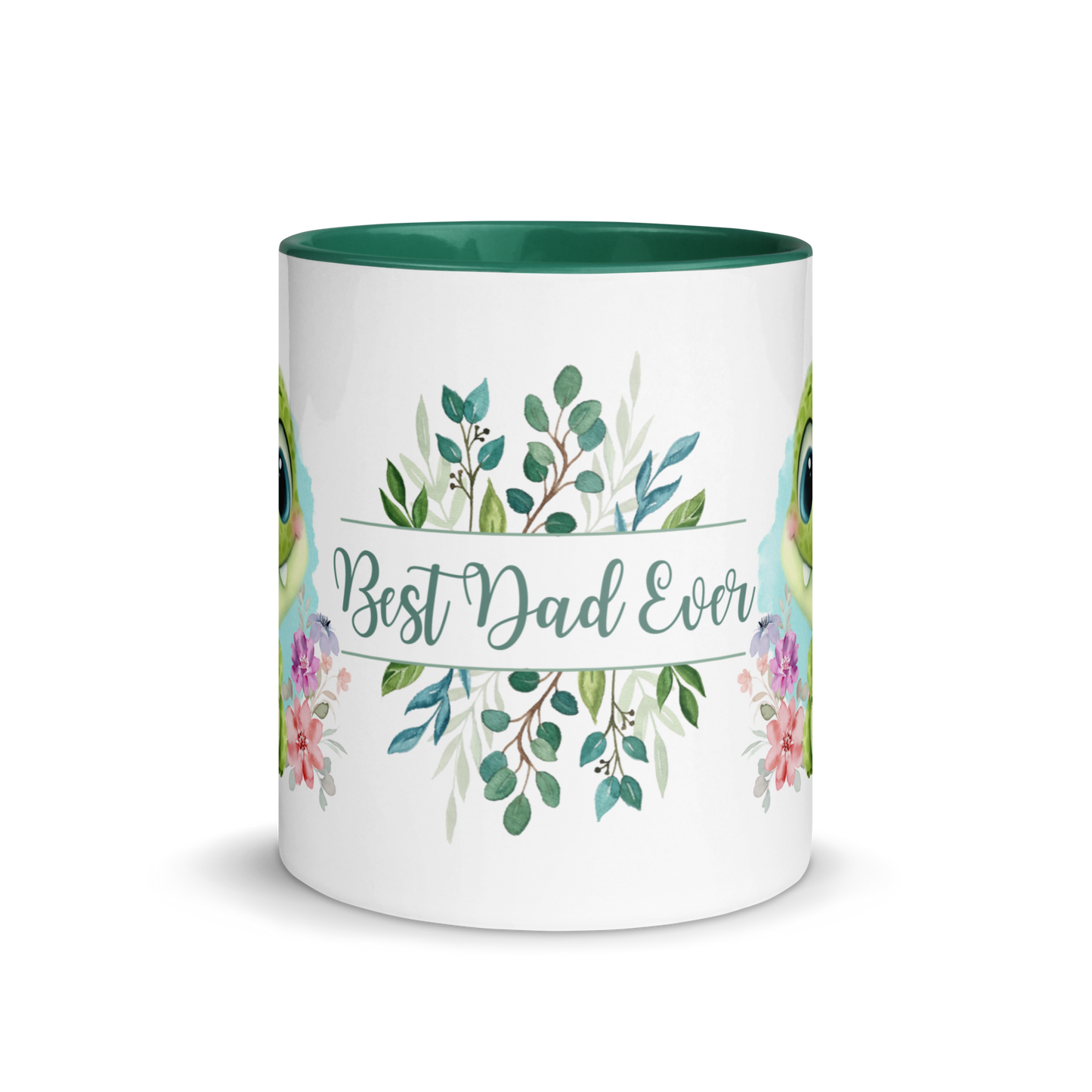 Accent Coffee Mug 11oz | Cute Green Dinosaur Floral Best Dad Ever