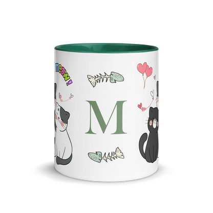 Personalized Monogram Mug 11oz | Adorable Cats Meow Hearts Themed