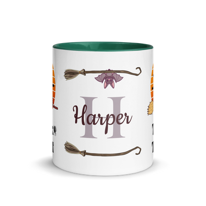 Personalized Coffee Mug 11oz | Trick or Treat Black Cat With Green Hat