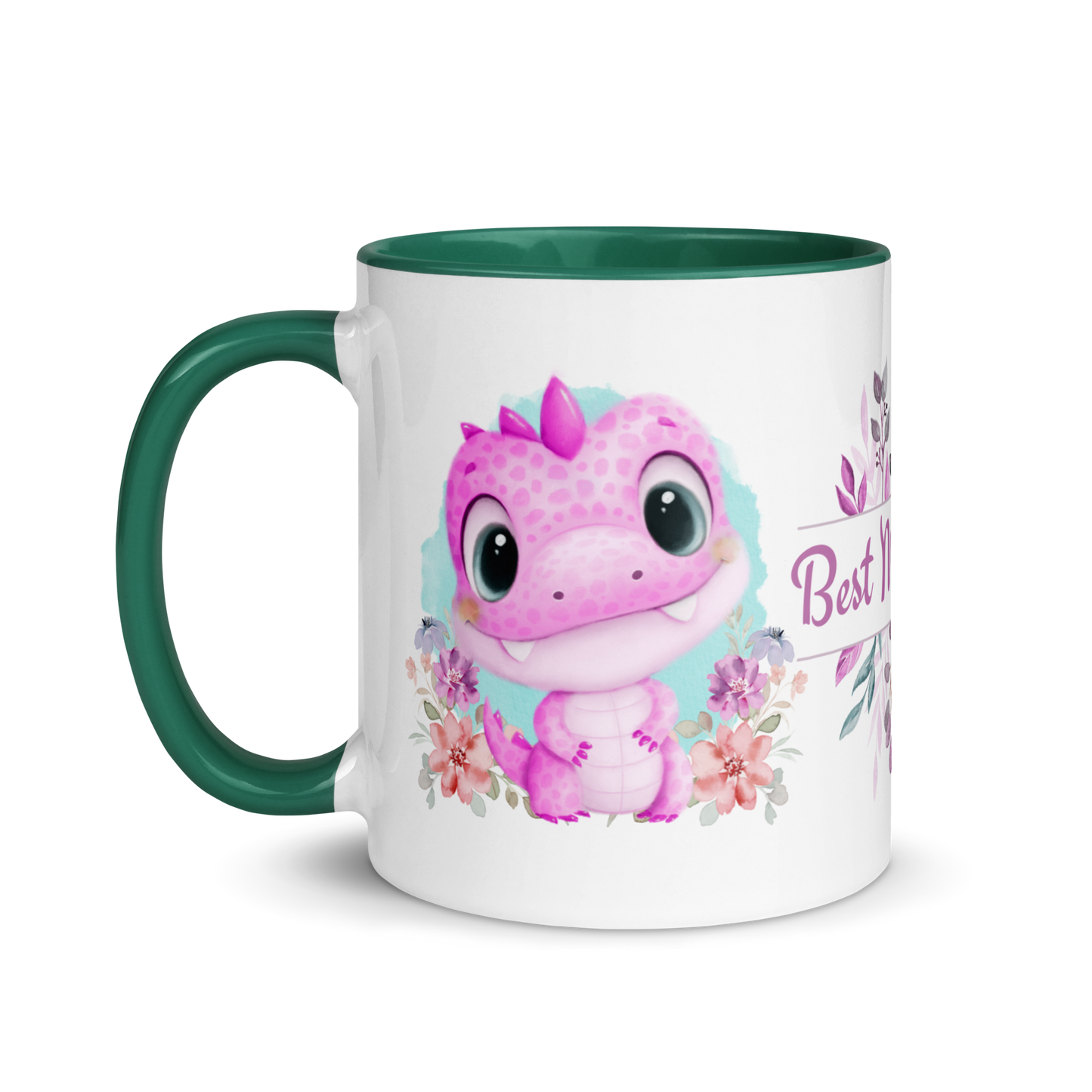 Accent Coffee Mug 11oz | Cute Pink Dinosaur Floral Best Mom Ever