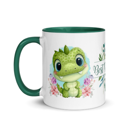 Accent Coffee Mug 11oz | Cute Green Dinosaur Floral Best Dad Ever