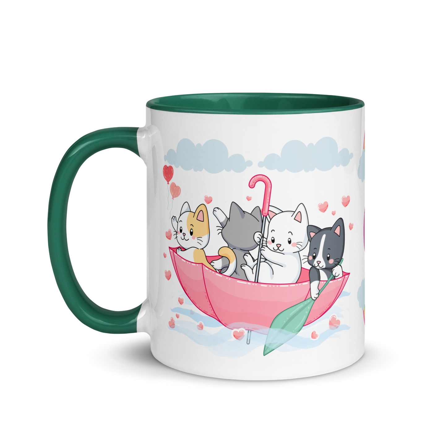 Monogramed Mug 11oz | Cats in the Umbrella Boat with Hearts