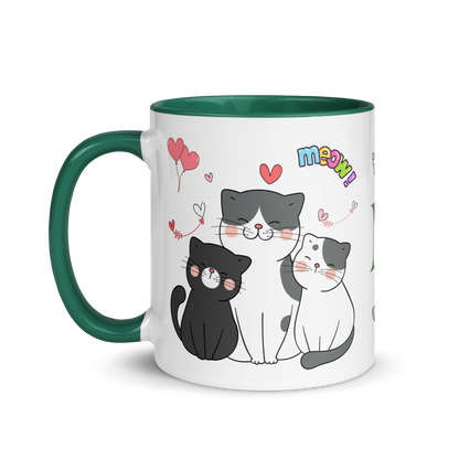 Personalized Monogram Mug 11oz | Adorable Cats Meow Hearts Themed