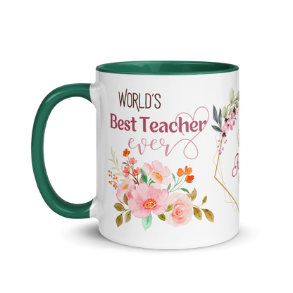 Personalized Coffee Mug 11oz | World's Best Teacher Ever Floral Themed