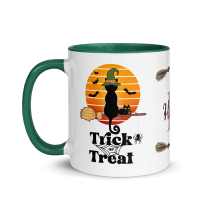 Personalized Coffee Mug 11oz | Trick or Treat Black Cat With Green Hat