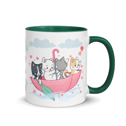 Personalized Monogram Mug 11oz | Cats in the Umbrella Boat with Hearts