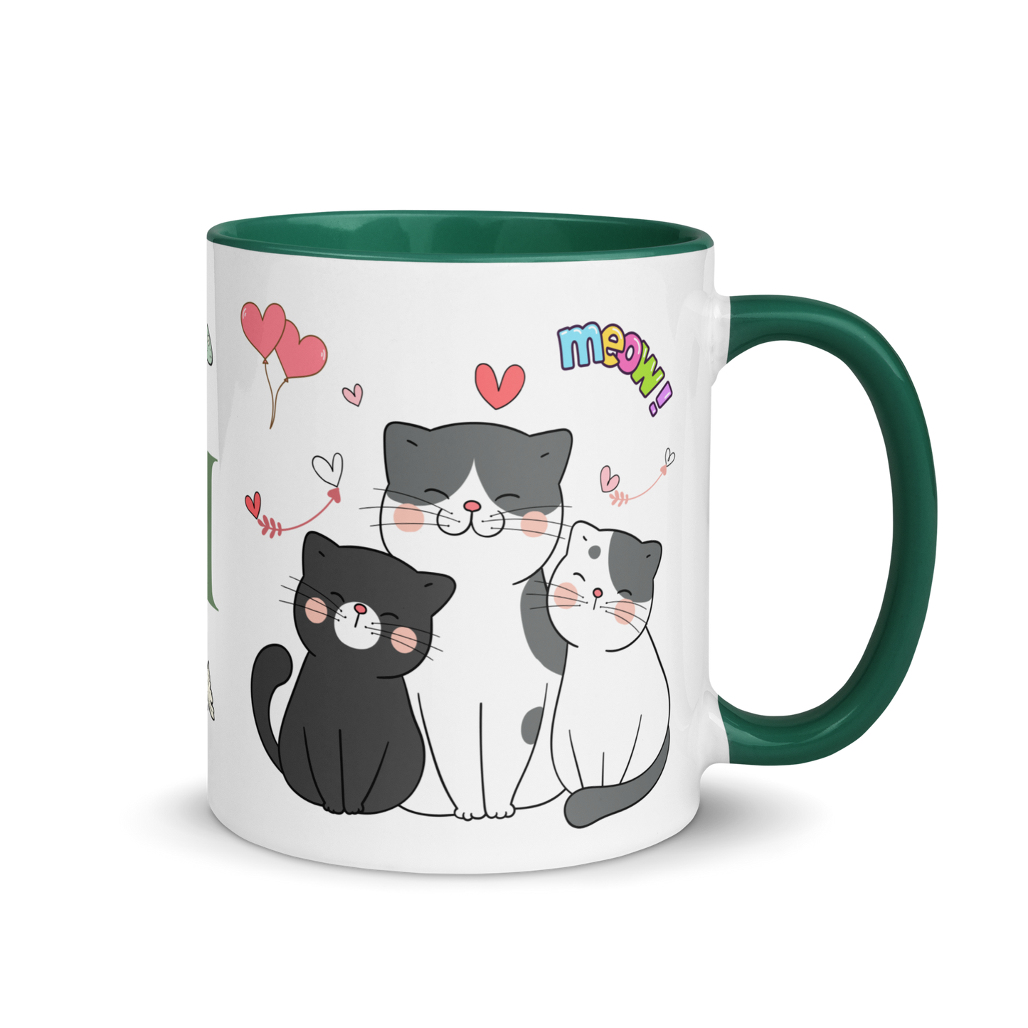 Monogramed Mug 11oz | Adorable Cats Meow Hearts Themed