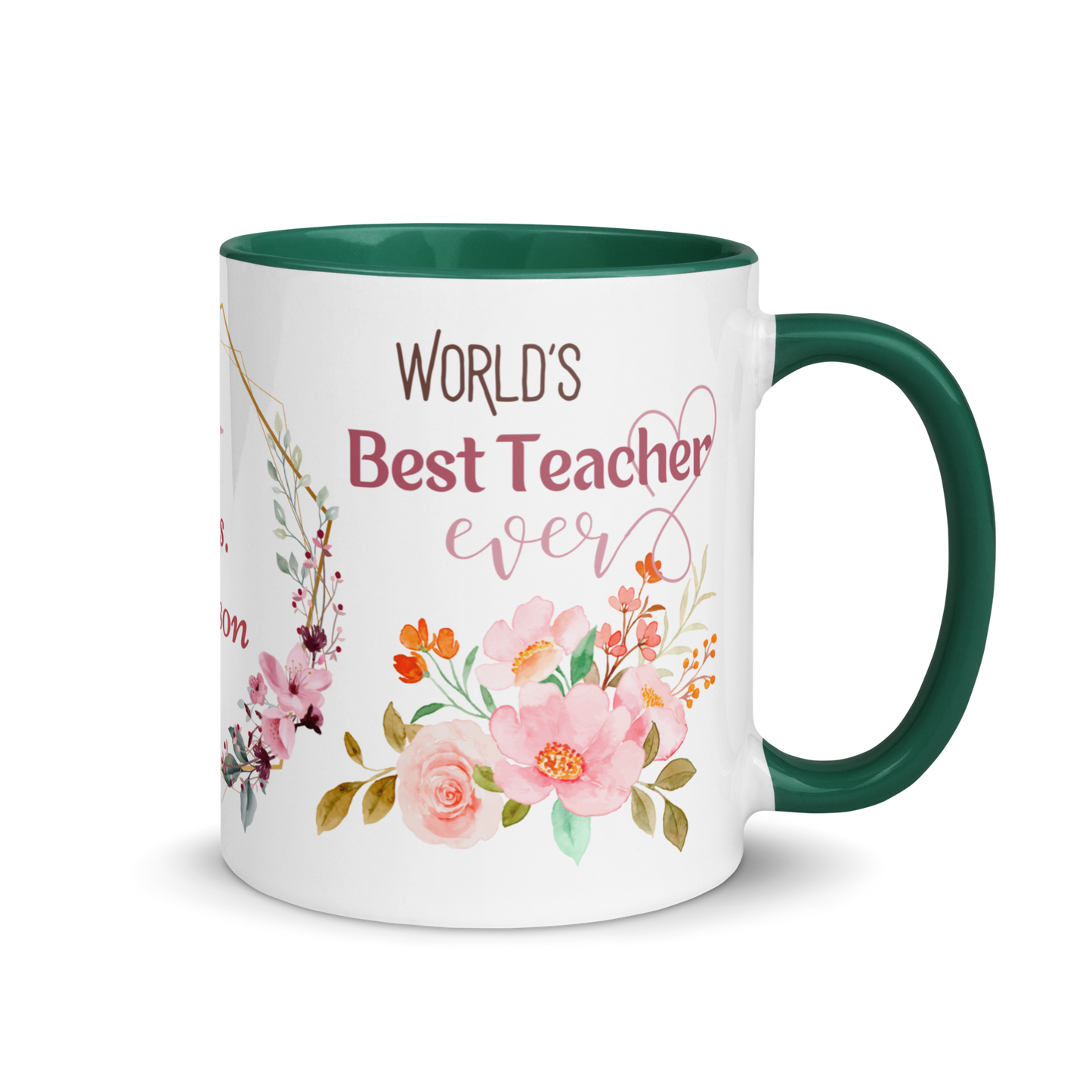 Personalized Coffee Mug 11oz | World's Best Teacher Ever Floral Themed