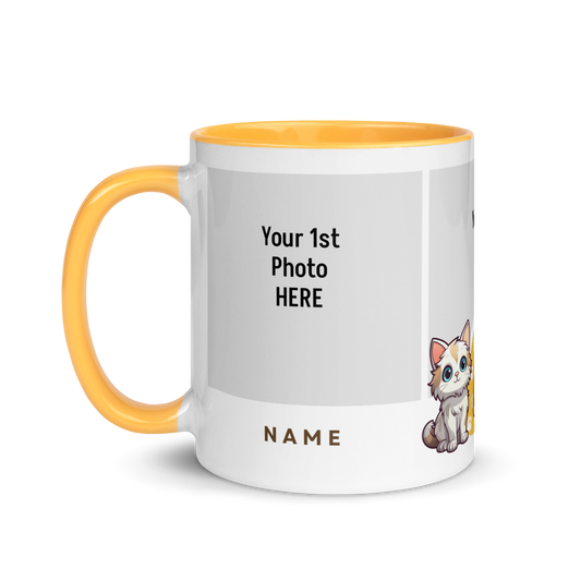 Personalized Coffee Mug 11oz | Add 3 Photos and 2 Name (Cat Themed)