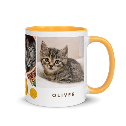 Personalized Coffee Mug 11oz | Add 3 Photos and 2 Name (Cat Themed)