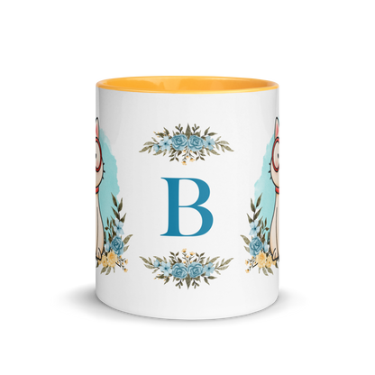 Personalized Monogram Mug 11oz | Cute Cat Wearing Glasses Floral Themed