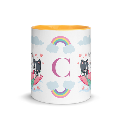 Monogramed Mug 11oz | Cats in the Umbrella Boat with Hearts