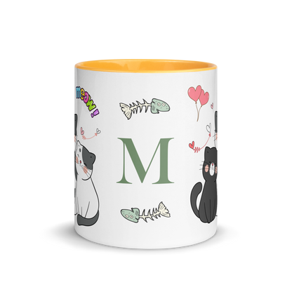 Personalized Monogram Mug 11oz | Adorable Cats Meow Hearts Themed