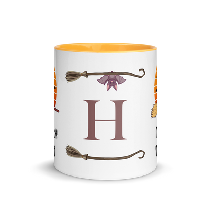 Personalized Monogram Coffee Mug 11oz | Trick or Treat Black Cat With Green Hat