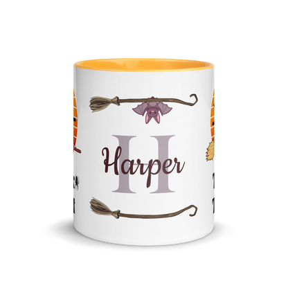 Personalized Coffee Mug 11oz | Trick or Treat Black Cat With Green Hat