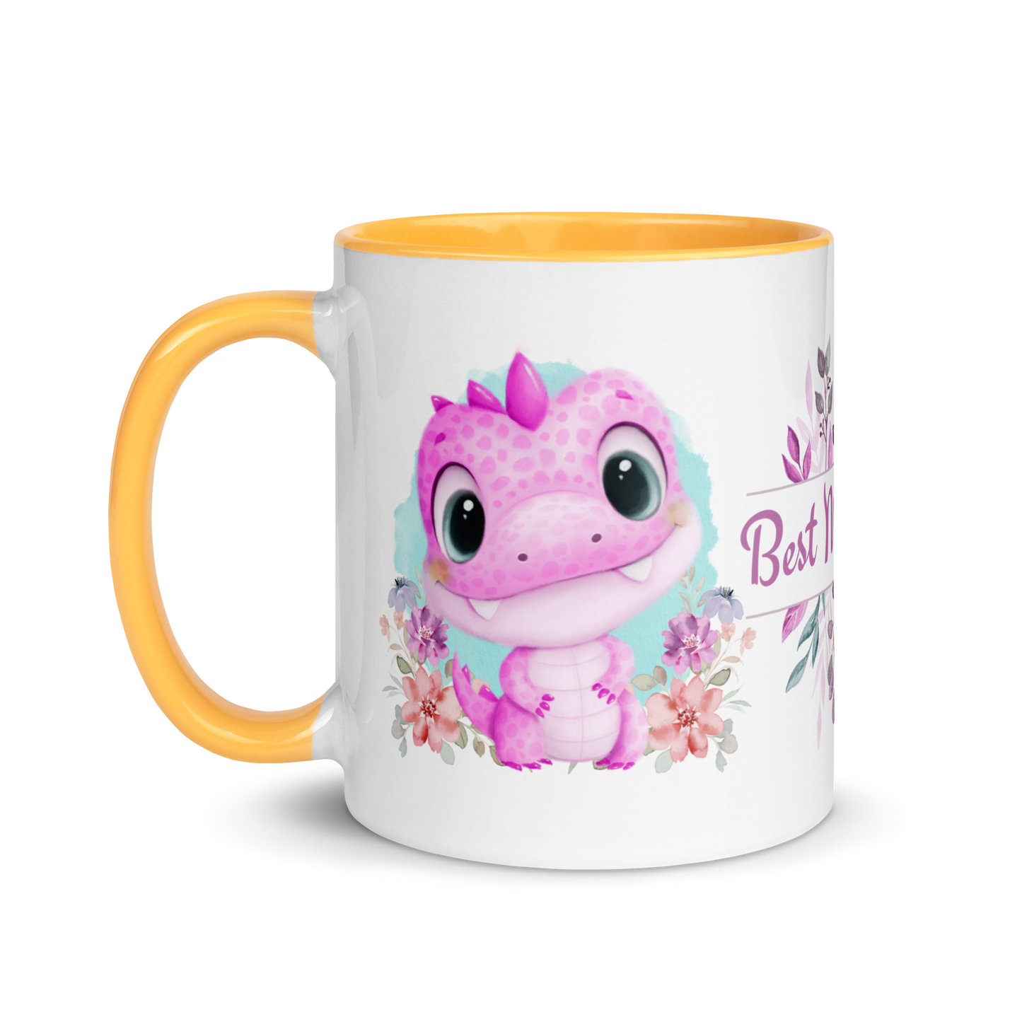 Accent Coffee Mug 11oz | Cute Pink Dinosaur Floral Best Mom Ever