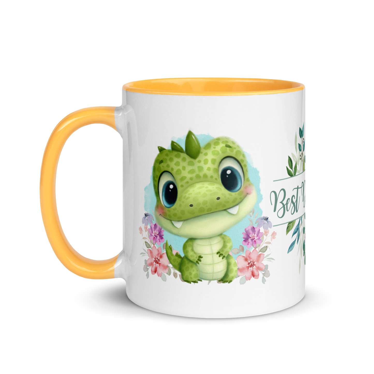 Accent Coffee Mug 11oz | Cute Green Dinosaur Floral Best Dad Ever