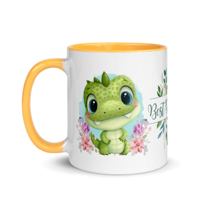 Accent Coffee Mug 11oz | Cute Green Dinosaur Floral Best Dad Ever