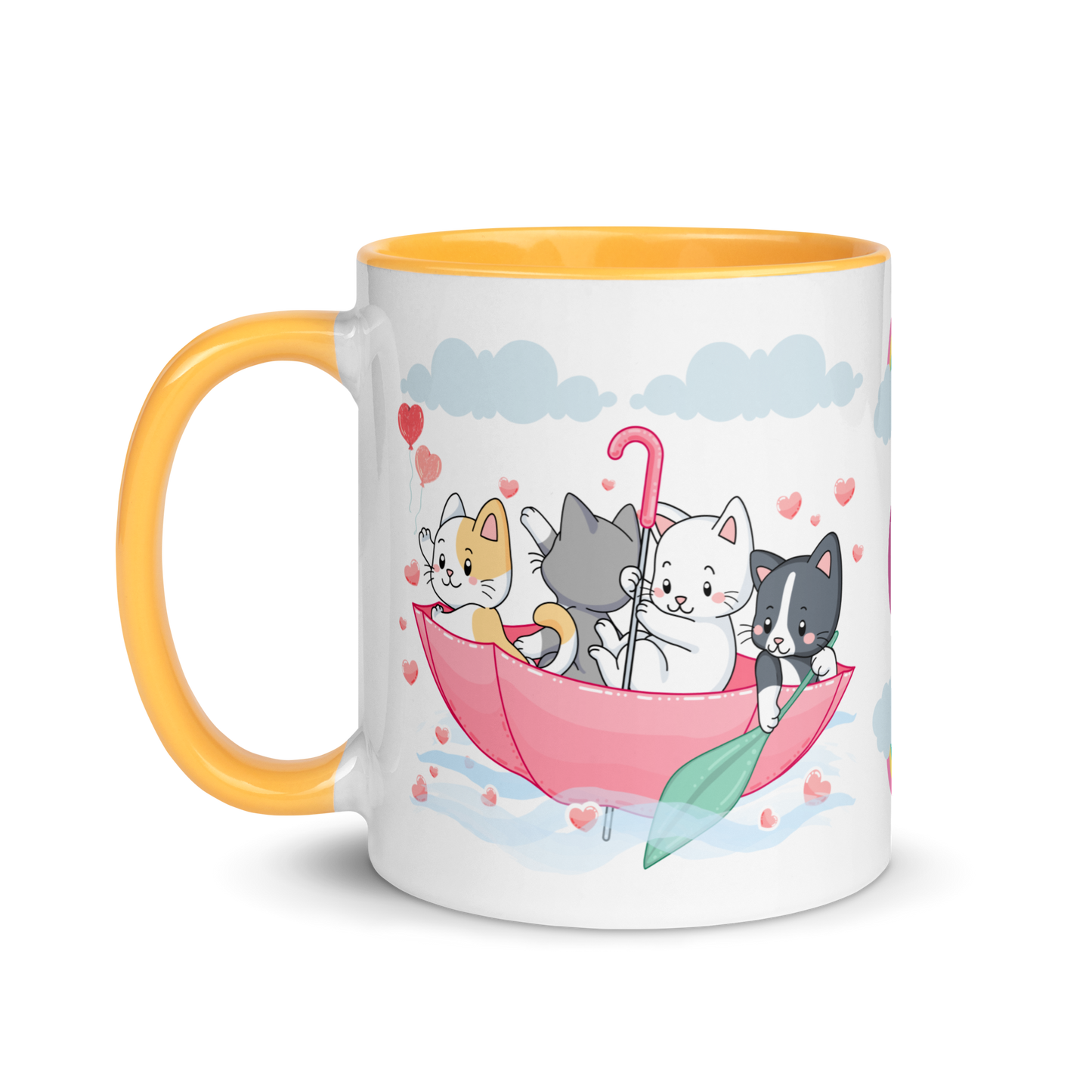 Monogramed Mug 11oz | Cats in the Umbrella Boat with Hearts