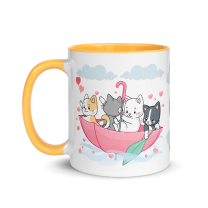 Personalized Monogram Mug 11oz | Cats in the Umbrella Boat with Hearts
