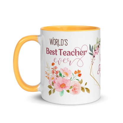 Personalized Coffee Mug 11oz | World's Best Teacher Ever Floral Themed