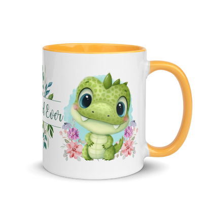 Accent Coffee Mug 11oz | Cute Green Dinosaur Floral Best Dad Ever