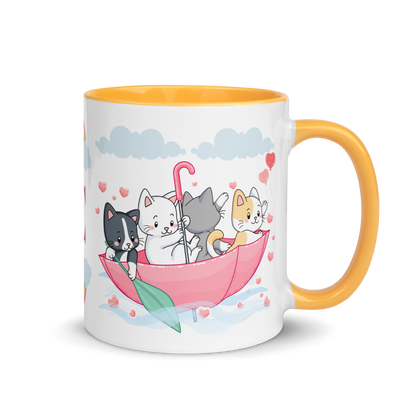 Personalized Monogram Mug 11oz | Cats in the Umbrella Boat with Hearts
