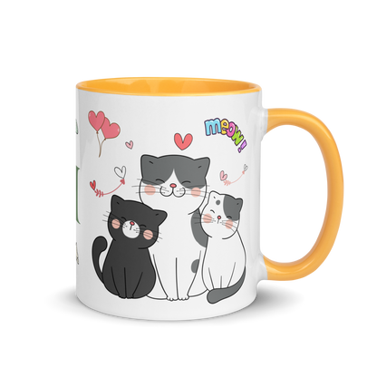 Personalized Monogram Mug 11oz | Adorable Cats Meow Hearts Themed