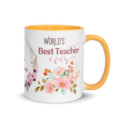 Personalized Coffee Mug 11oz | World's Best Teacher Ever Floral Themed