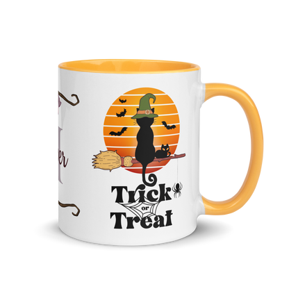 Personalized Coffee Mug 11oz | Trick or Treat Black Cat With Green Hat