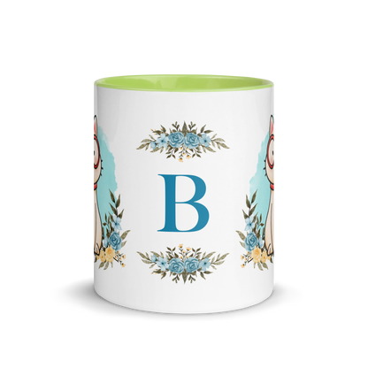 Personalized Monogram Mug 11oz | Cute Cat Wearing Glasses Floral Themed