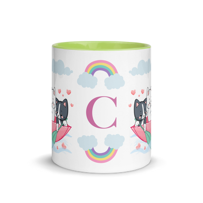Personalized Monogram Mug 11oz | Cats in the Umbrella Boat with Hearts