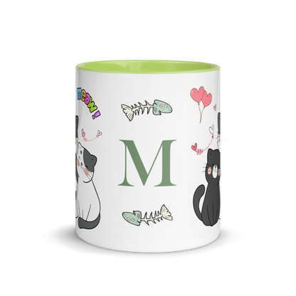 Personalized Monogram Mug 11oz | Adorable Cats Meow Hearts Themed