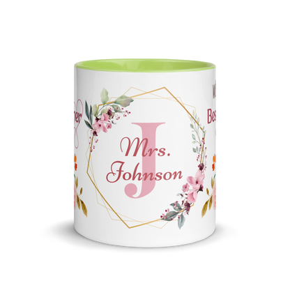 Personalized Coffee Mug 11oz | World's Best Teacher Ever Floral Themed