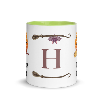 Personalized Monogram Coffee Mug 11oz | Trick or Treat Black Cat With Green Hat