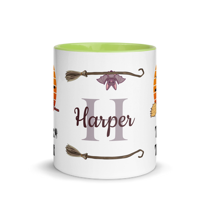 Personalized Coffee Mug 11oz | Trick or Treat Black Cat With Green Hat